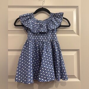 BTWEEN BABY GIRLS BLUE WHITE FLORAL RUFFLE DRESS SIZE 3T PATTERN POLKA DOT ZIP
